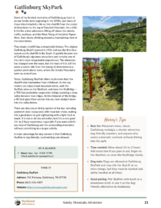 Gatlinburg SkyPark stop guide page from the Smoky Mountain Adventure RV travel guide