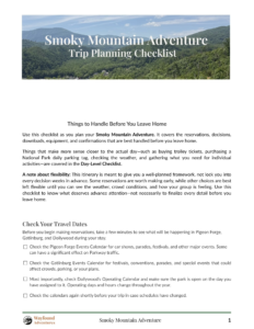 Smoky Mountain Adventure trip planning checklist for an RV vacation to Pigeon Forge and Gatlinburg